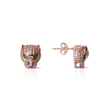Panther Stud Earrings with Pave CZ Crystals in 925 Silver