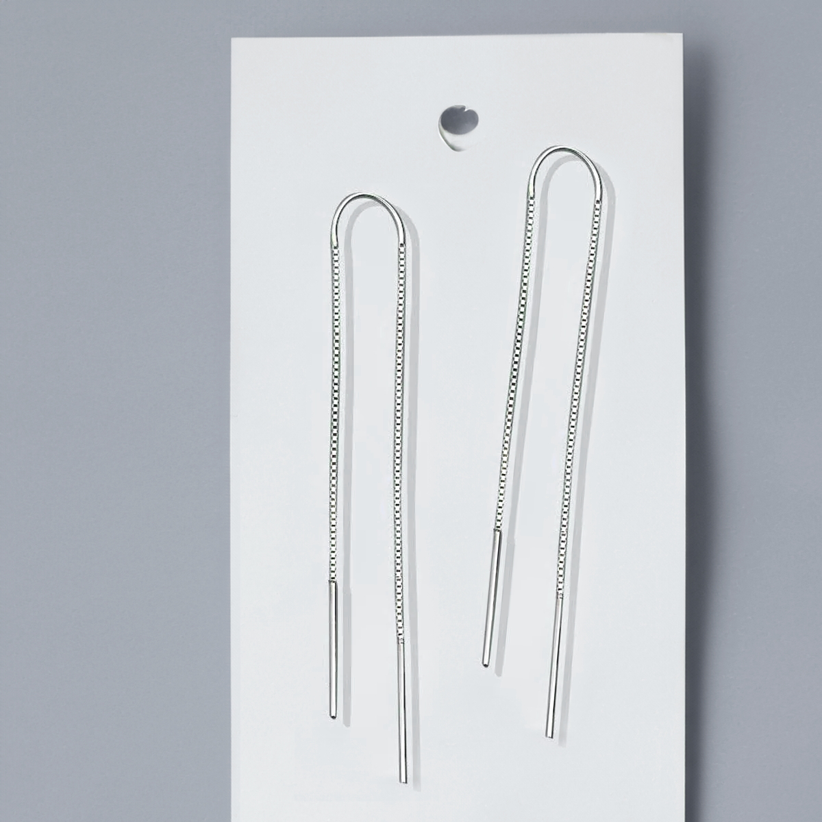 Pull Through Long Chain Threader Earrings in Silver