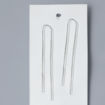 Pull Through Long Chain Threader Earrings in Silver