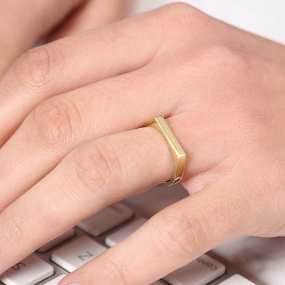 14k Solid Gold Ring Rectangular Flat Signet Band