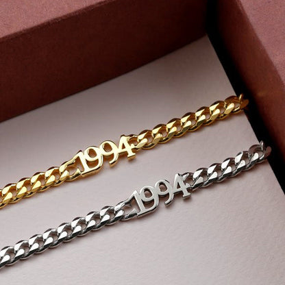 Couple's Bracelet with Custom Year 5mm Cuban Chain