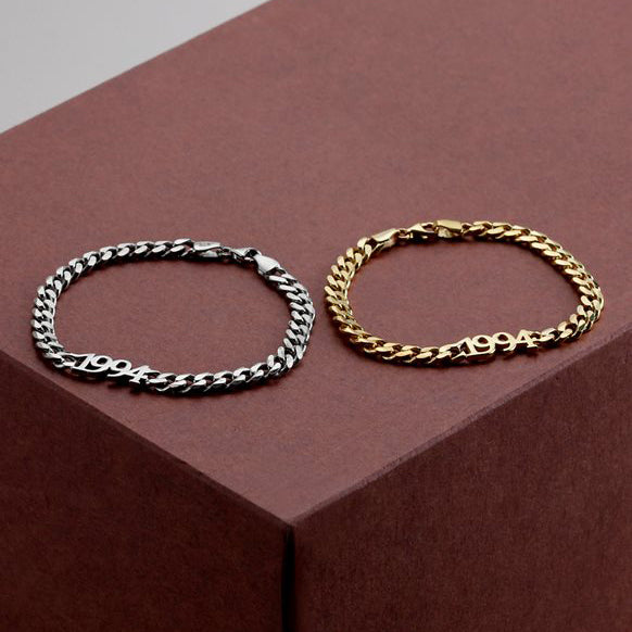 Couple's Bracelet with Custom Year 5mm Cuban Chain
