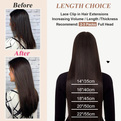 #2 Dark Brown Straight Free Shipping Clip in Hair Extensions Real Human Hair Invisible Lace Clip ins 6Pcs 110G CVOHAIR