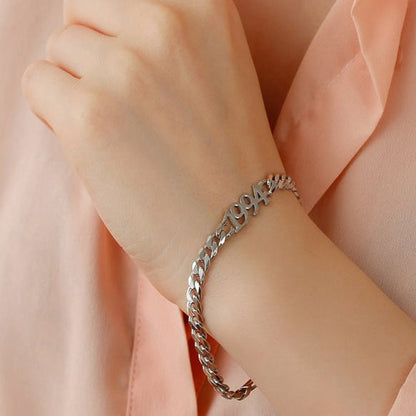 Couple's Bracelet with Custom Year 5mm Cuban Chain