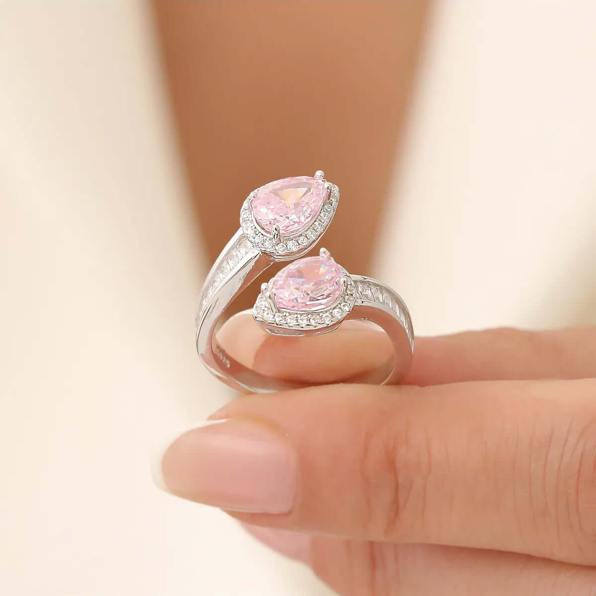 Pink Zircon Stone Adjustable Ring in 925 Silver