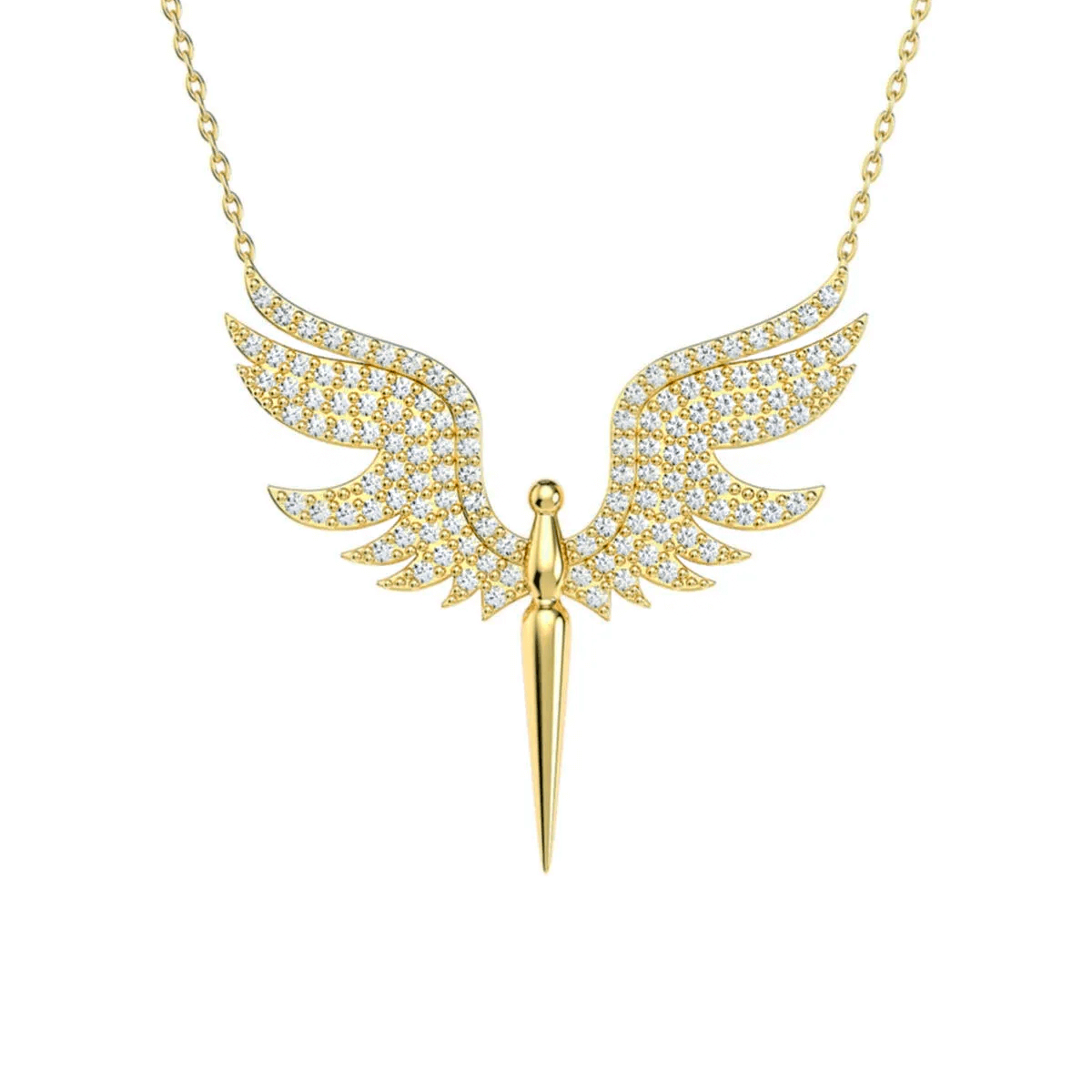 Angel Pendant Necklace White Zircon Stones in Sterling Silver
