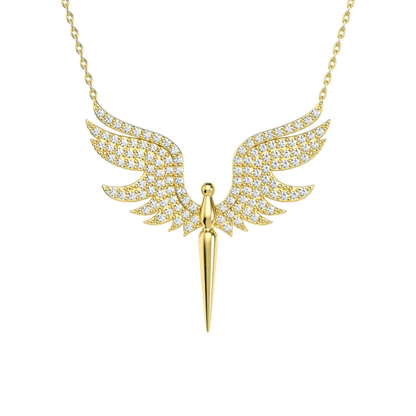 Angel Pendant Necklace White Zircon Stones in Sterling Silver