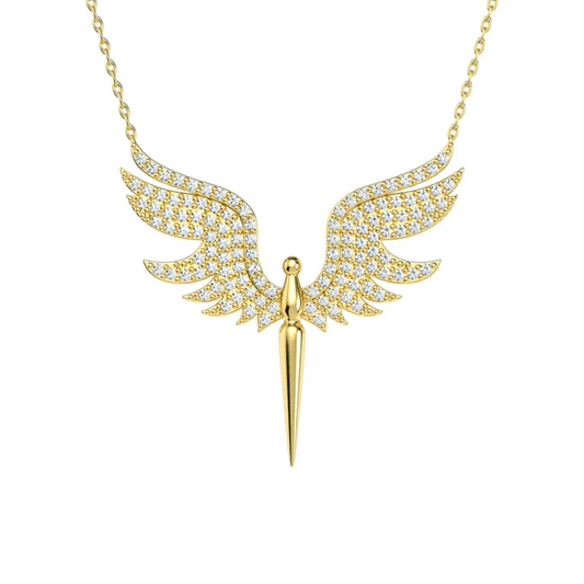 Angel Pendant Necklace White Zircon Stones in Sterling Silver