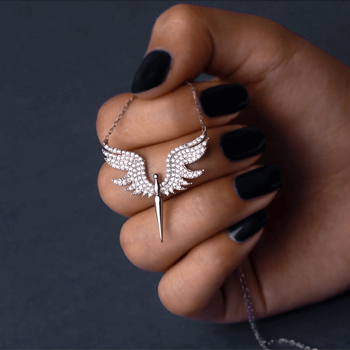 Angel Pendant Necklace White Zircon Stones in Sterling Silver