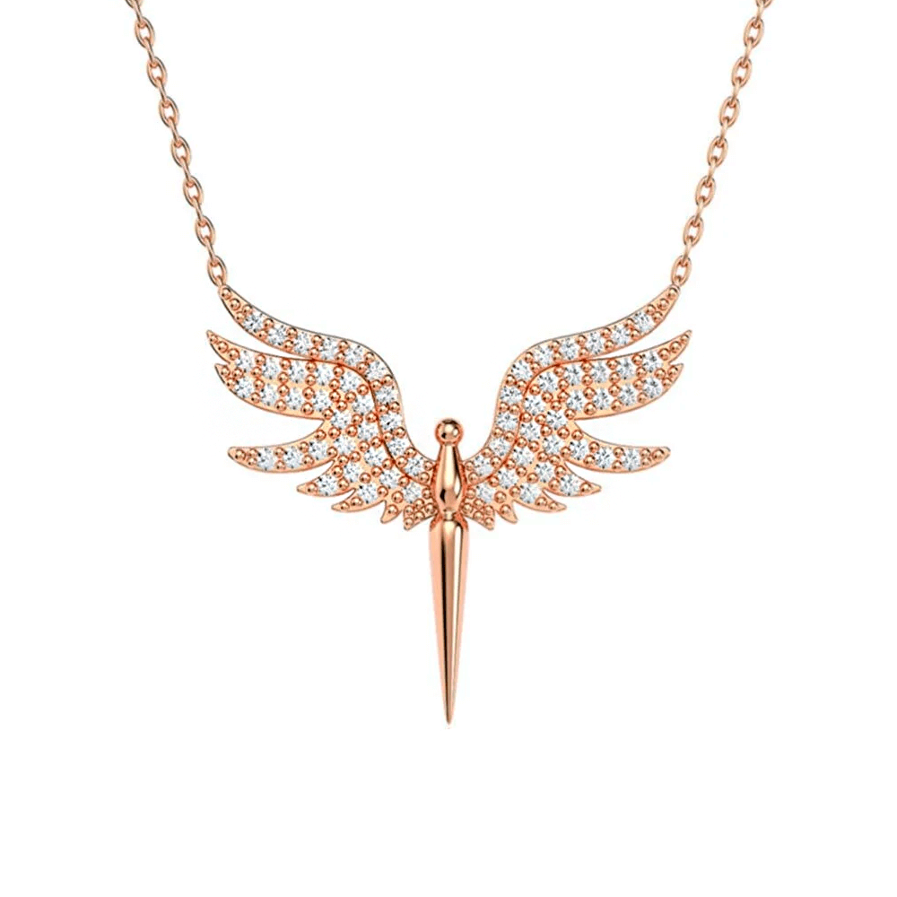 Angel Pendant Necklace White Zircon Stones in Sterling Silver