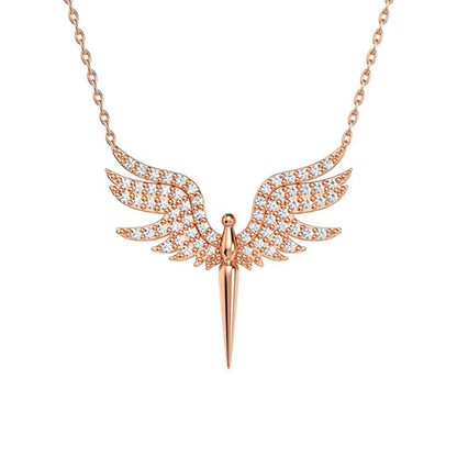 Angel Pendant Necklace White Zircon Stones in Sterling Silver
