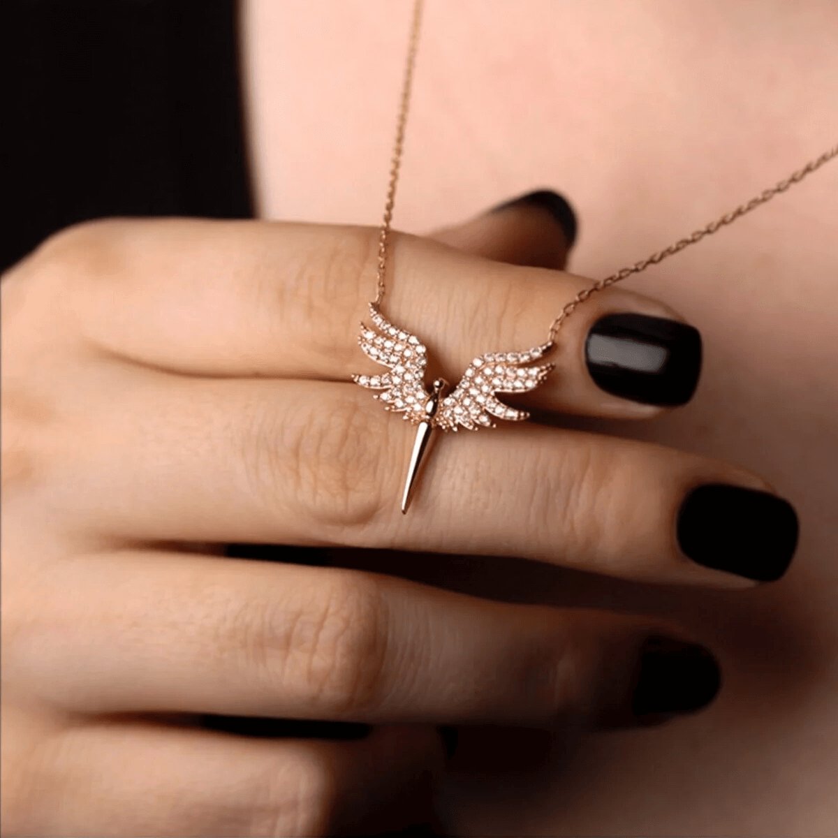 Angel Pendant Necklace White Zircon Stones in Sterling Silver