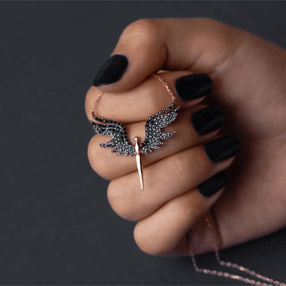 Angel Black Stones Pendant Necklace 925 Sterling Silver