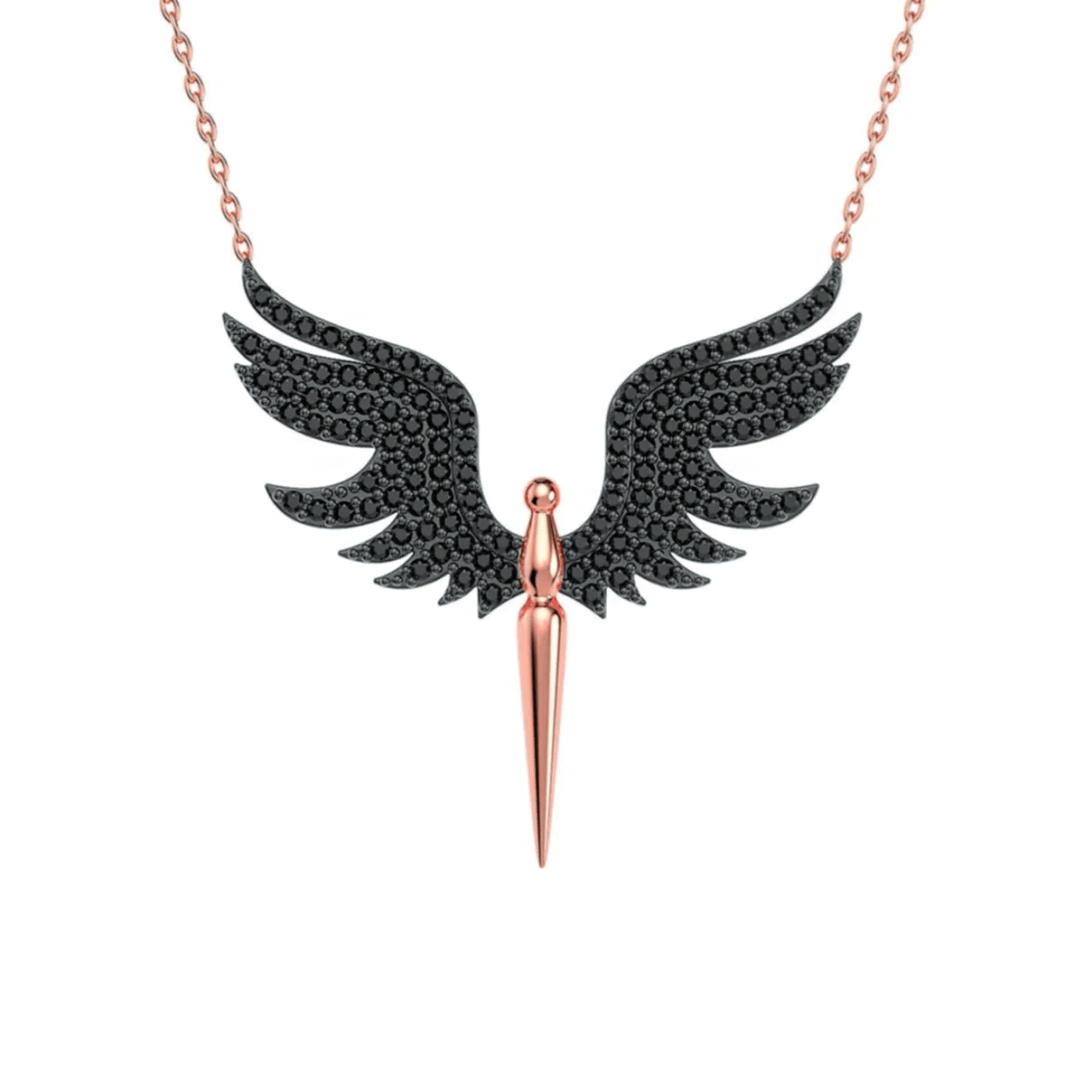 Angel Black Stones Pendant Necklace 925 Sterling Silver