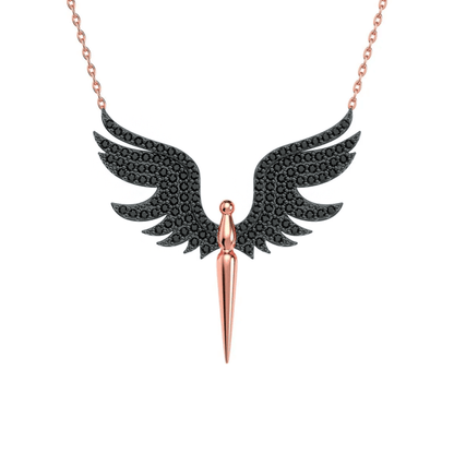 Angel Black Stones Pendant Necklace 925 Sterling Silver