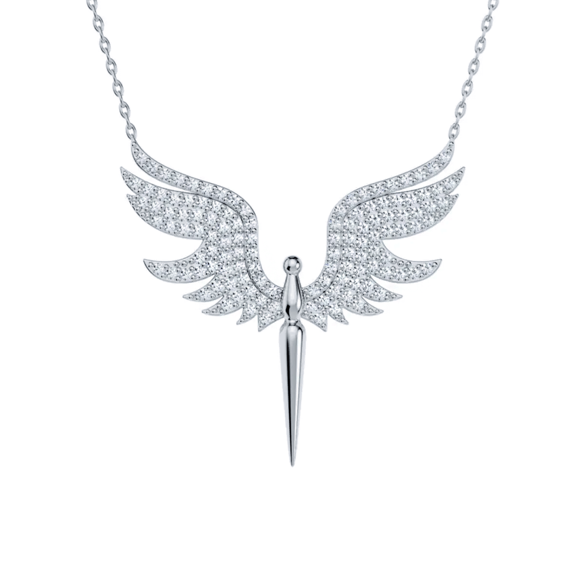 Angel Pendant Necklace White Zircon Stones in Sterling Silver