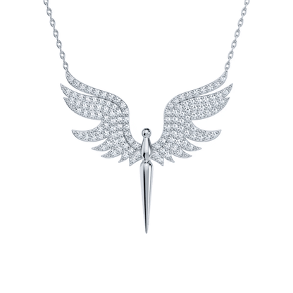 Angel Pendant Necklace White Zircon Stones in Sterling Silver