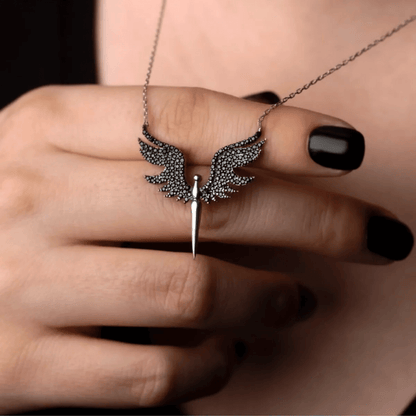 Angel Black Stones Pendant Necklace 925 Sterling Silver