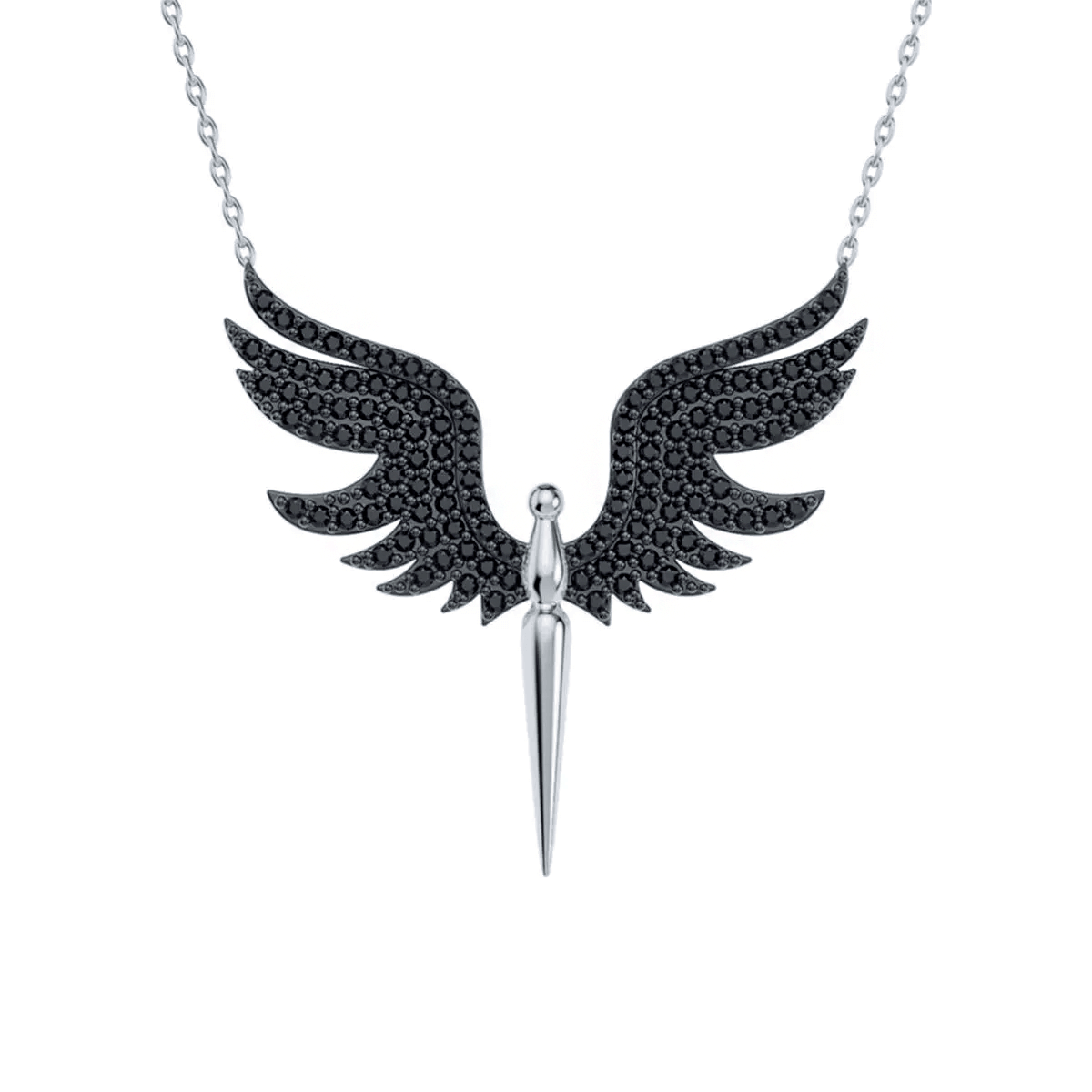 Angel Black Stones Pendant Necklace 925 Sterling Silver