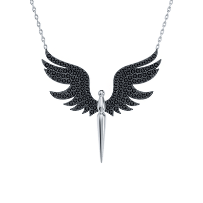 Angel Black Stones Pendant Necklace 925 Sterling Silver