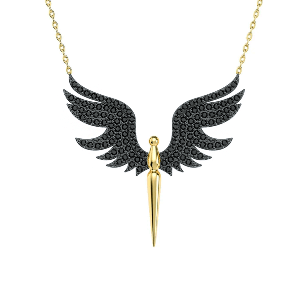 Angel Black Stones Pendant Necklace 925 Sterling Silver