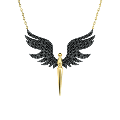 Angel Black Stones Pendant Necklace 925 Sterling Silver