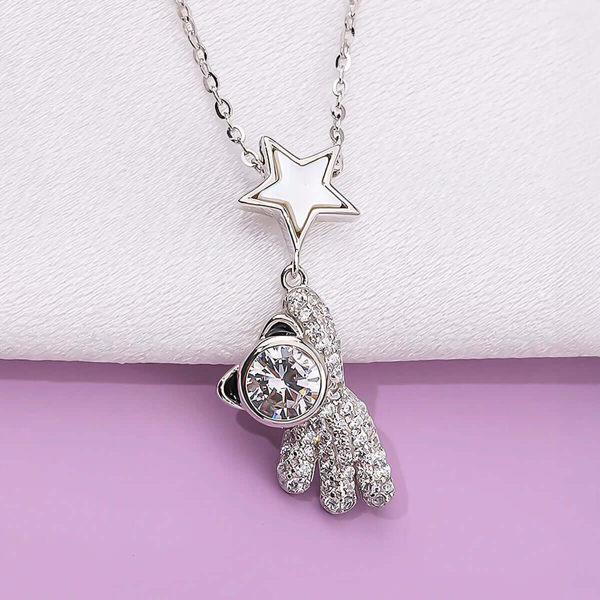 Astronaut Cat 925 Silver Gemstone Pendant Necklace