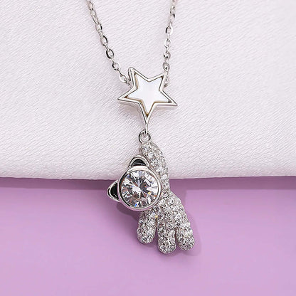 Astronaut Cat 925 Silver Gemstone Pendant Necklace