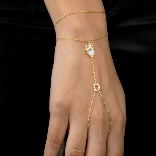 Hand Chain Gold Queen Crown Personalized Slave Bracelet