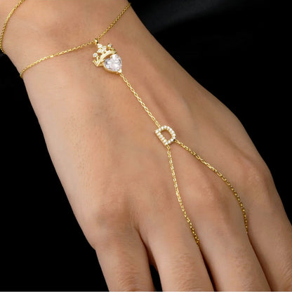 Hand Chain Gold Queen Crown Personalized Slave Bracelet