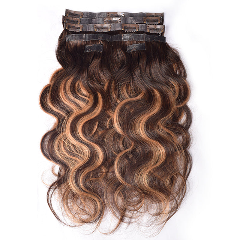 #P4/27/T4 6Pcs Free Shipping Body Wave Clip in Hair Extensions Real Human Hair PU Seamless Clip ins 120G CVOHAIR