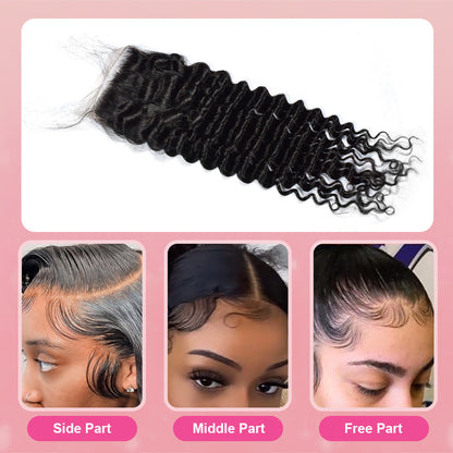 Cvohair Deep Wave #1B HD Lace Closure  Human Hair