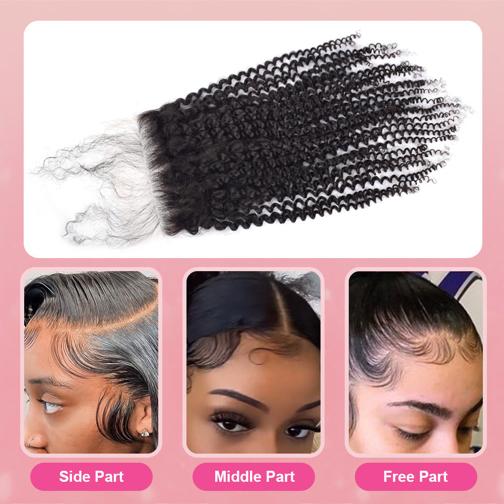 Cvohair Kinky Curly #1B HD Lace Closure  Human Hair