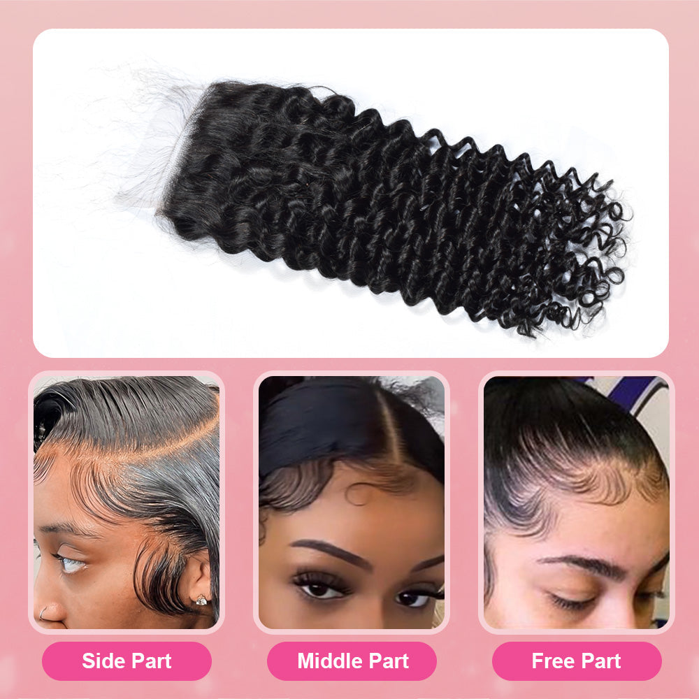 Cvohair Deep Curly #1B HD Lace Closure  Human Hair