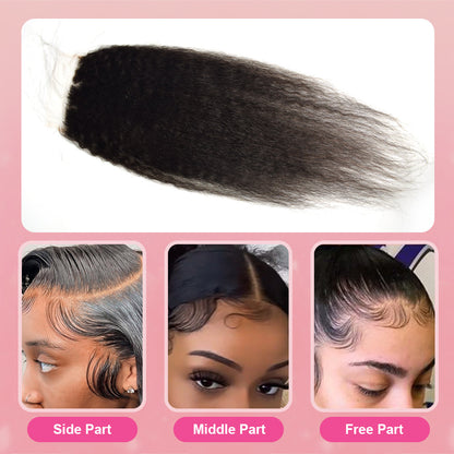 Kinky Straight #1B HD Lace Closure  Human Hair Cvohair