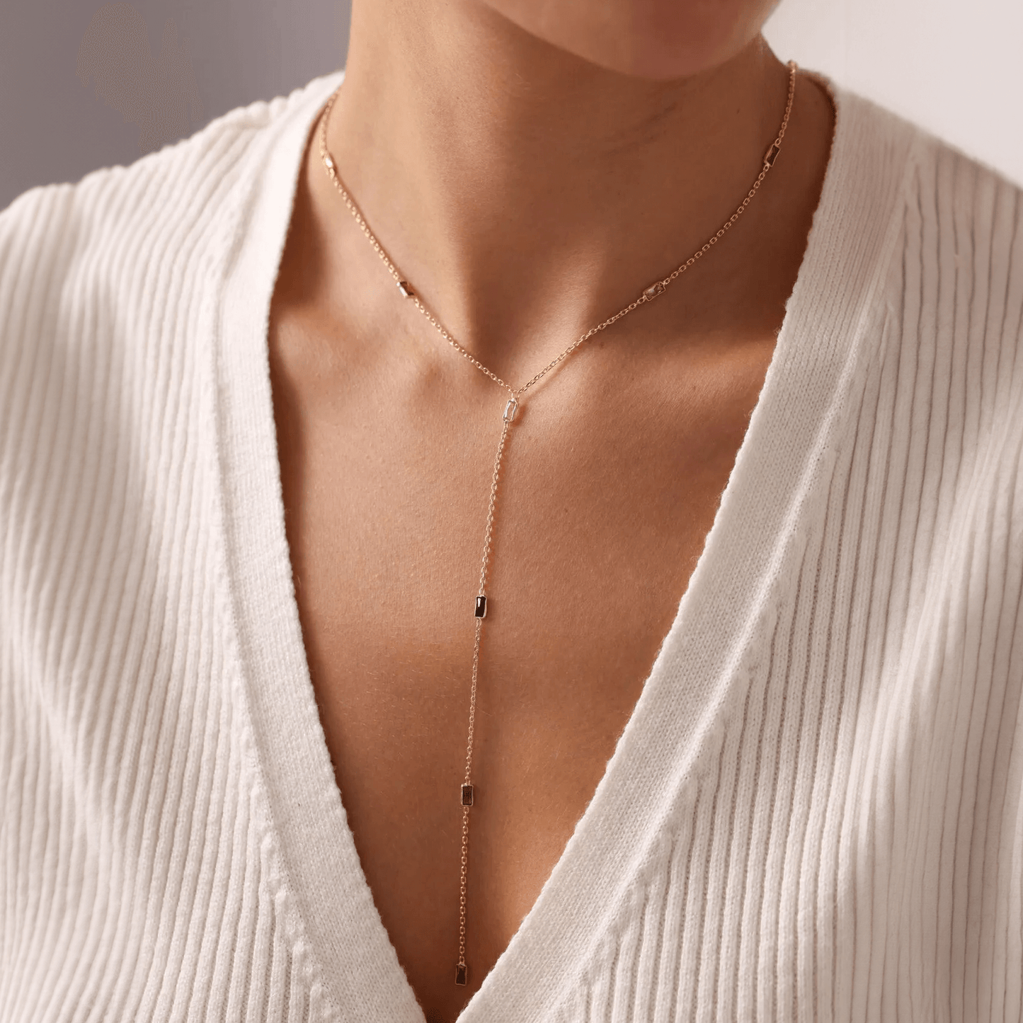 Baguette Cubic Zirconia Y Necklace Gold Color Chain