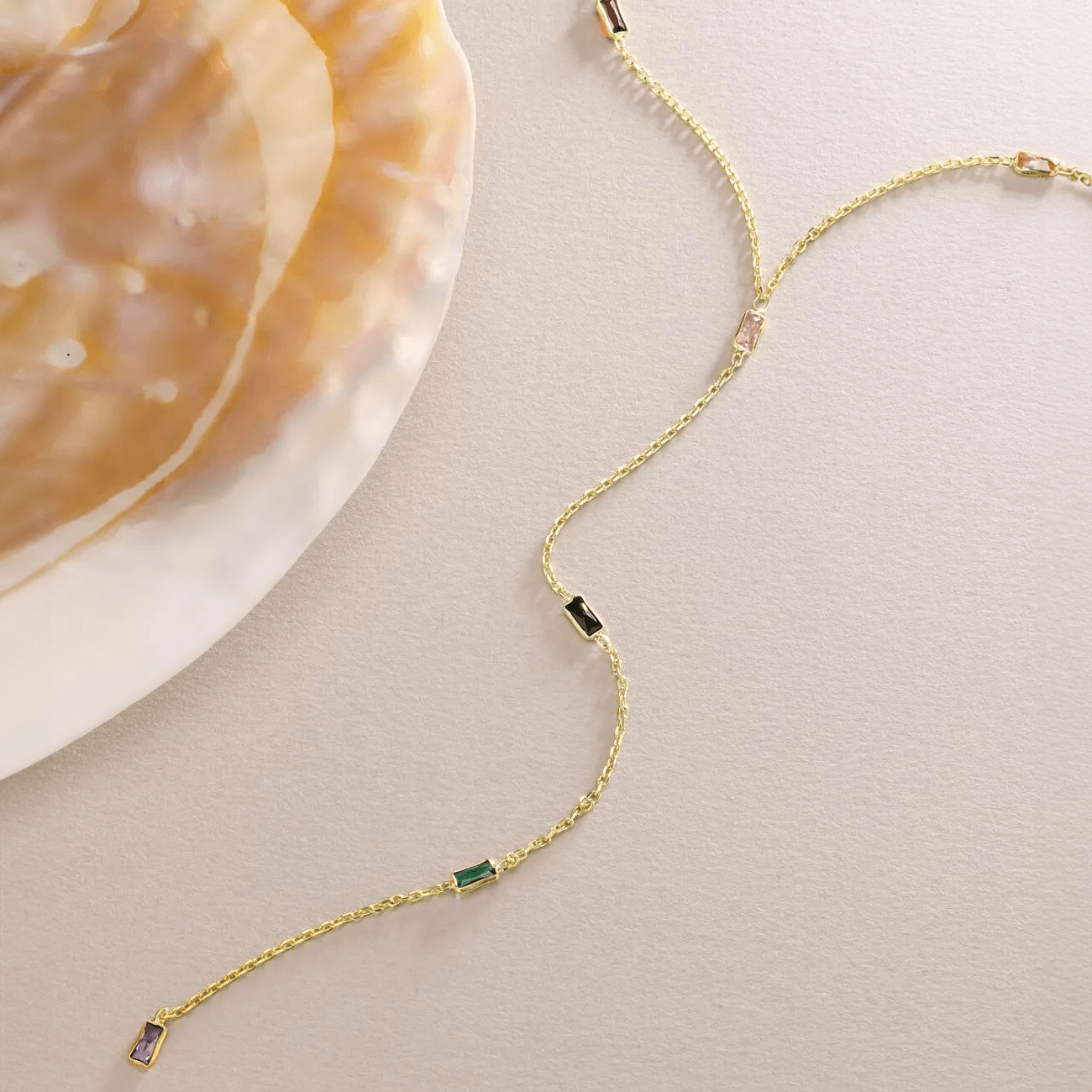 Baguette Cubic Zirconia Y Necklace Gold Color Chain