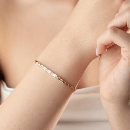 Baguette Stone Bracelet Gold-Plated Silver Mesh Chain