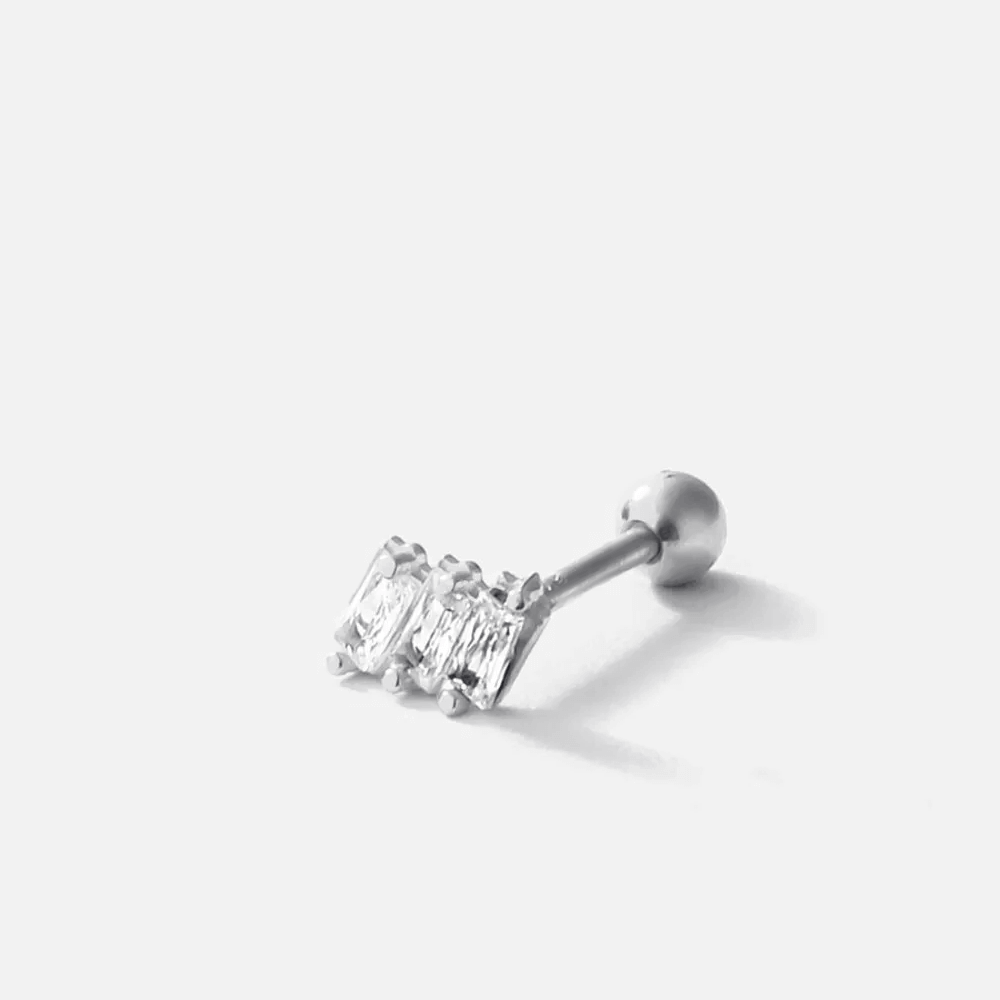 Baguette Stone Sterling Silver Ear Piercing Stud