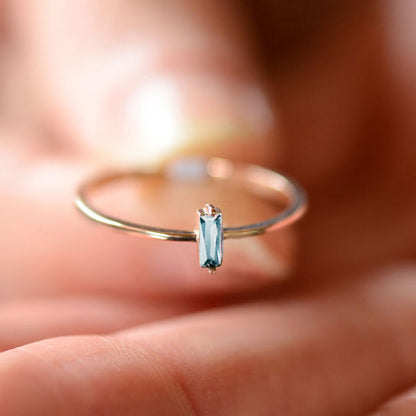 Baguette Gemstone Ring 14k Gold Dainty Band
