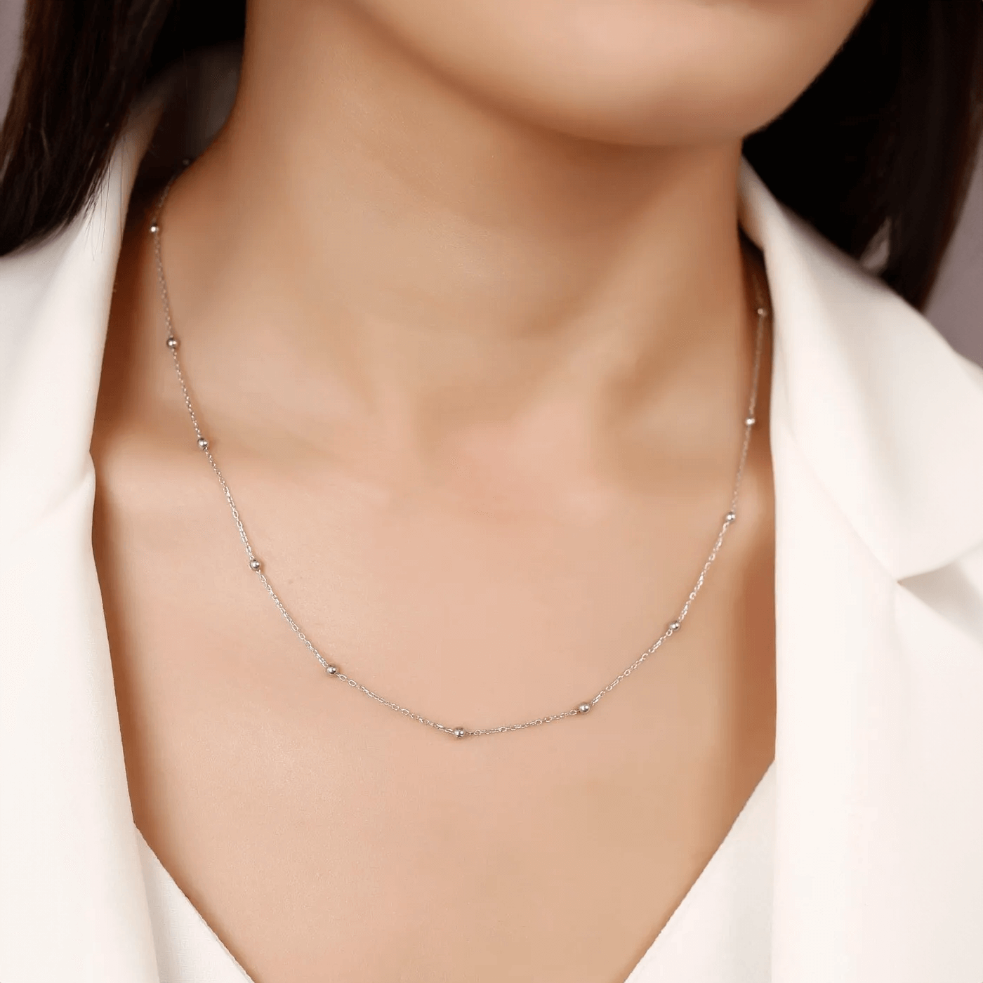 Satellite Chain Necklace 925 Silver with Rhodium Overlay