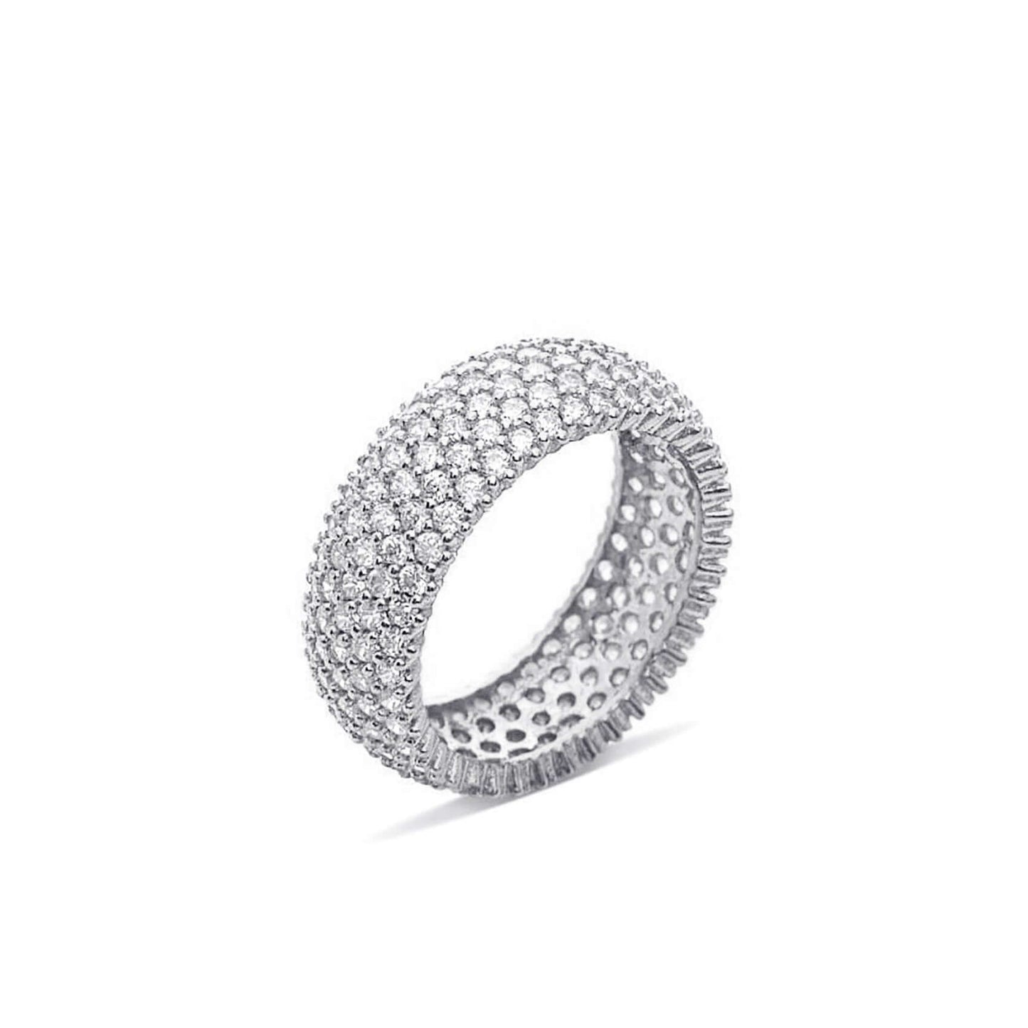 Five Rows Brilliant-Cut White Zircon Silver Band Ring