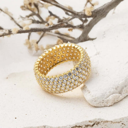 Five Rows Brilliant-Cut White Zircon Silver Band Ring