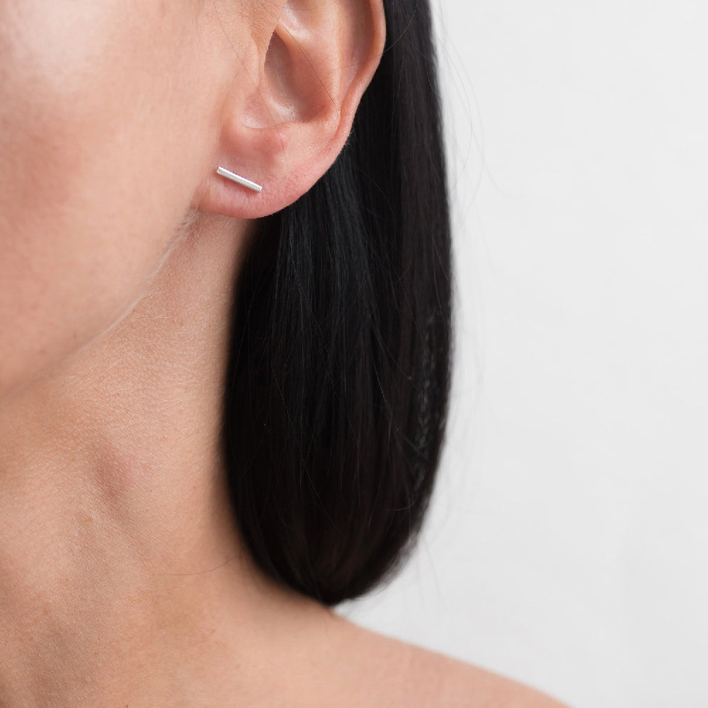 Dainty Ear Studs Gold Plated Silver Basic Bar Earrings