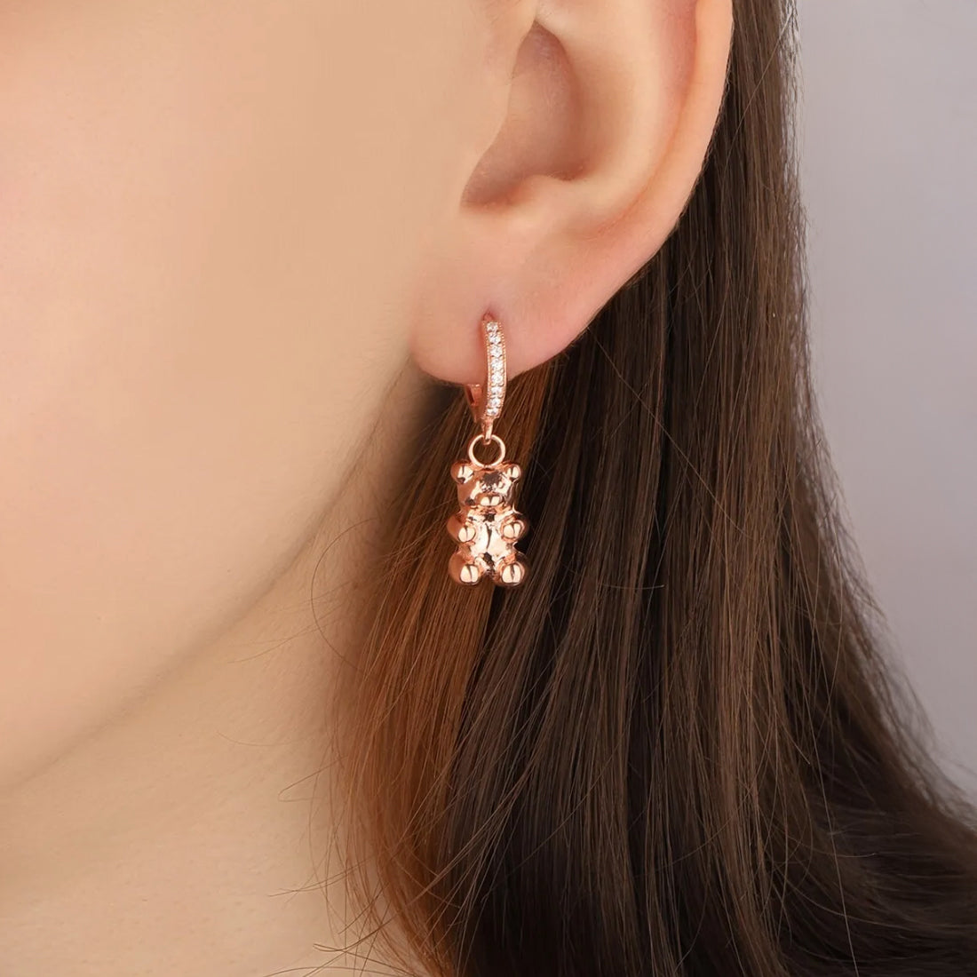 Gummy Bear Earring Silver Huggie Hoop with Jelly Candy Charm