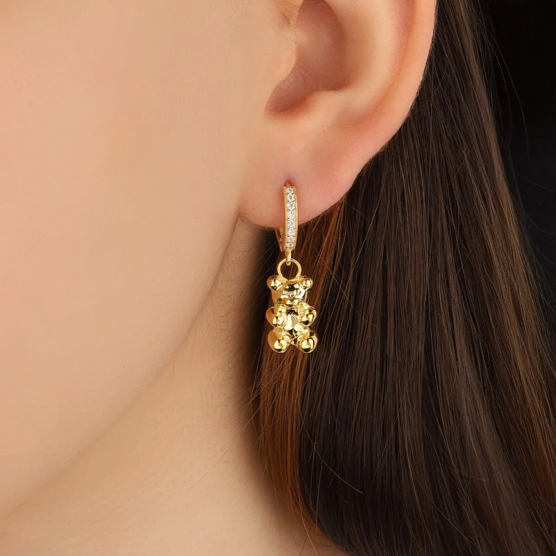 Gummy Bear Earring Silver Huggie Hoop with Jelly Candy Charm