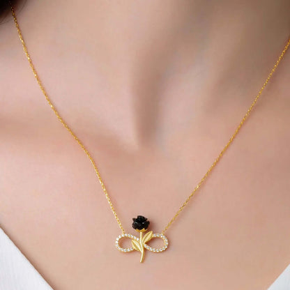 Infinity Necklace in 925 Sterling Silver with Rose and Zircon Stones