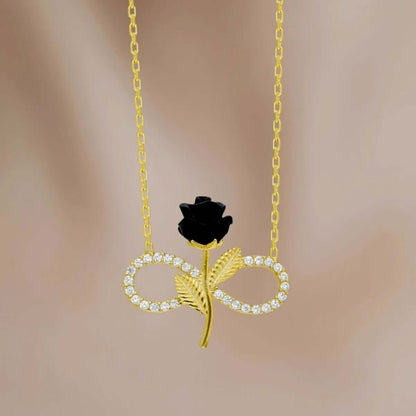 Infinity Necklace in 925 Sterling Silver with Rose and Zircon Stones