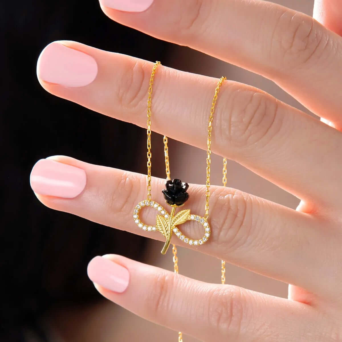 Infinity Necklace in 925 Sterling Silver with Rose and Zircon Stones