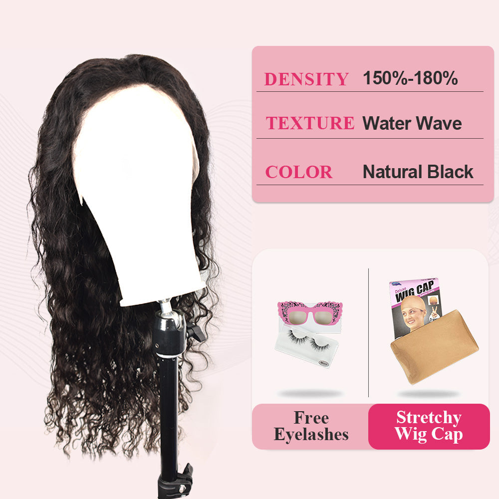 #1B Water Wave HD Lace Front Wigs Human Hair 180% Density Transparent Lace Frontal Wigs Pre Plucked With Baby Hair CVOHAIR
